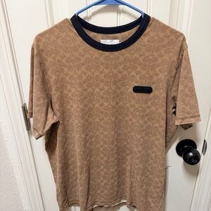 Coach Short-Sleeve Logo-Print Crew Neck Tee in Brown and Black
